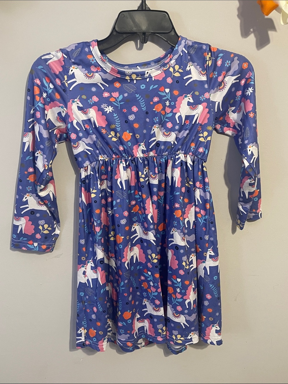 Girls Unicorn Print Long Sleeve Dress 7Y